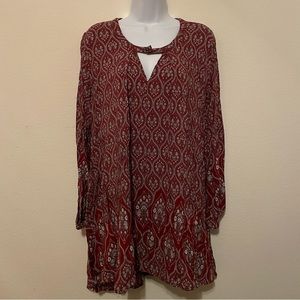Dark Red & Gray Long Sleeve Patterned Dress | JODIFL | Women’s Size Medium